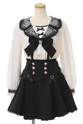 Blouse Vintage Jirai Kei Douce en Dentelle avec Col Marin, Manches Longues et Nœud Papillon - 2 Couleurs